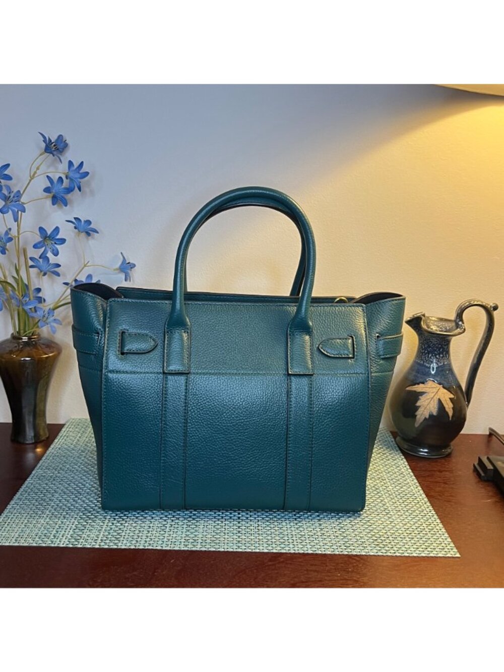 NWOT Mulberry Green Classic Grain Leather Small Zipped Bayswater Tote Bag - Picture 6 of 15